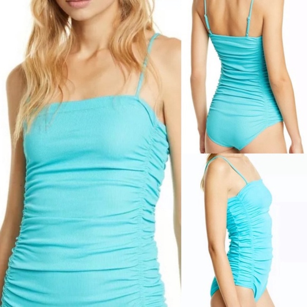 NWT Free People aqua blue ruched bodysuit XS